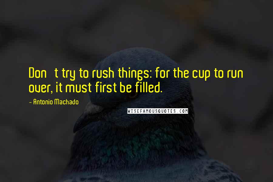 Antonio Machado Quotes: Don't try to rush things: for the cup to run over, it must first be filled.