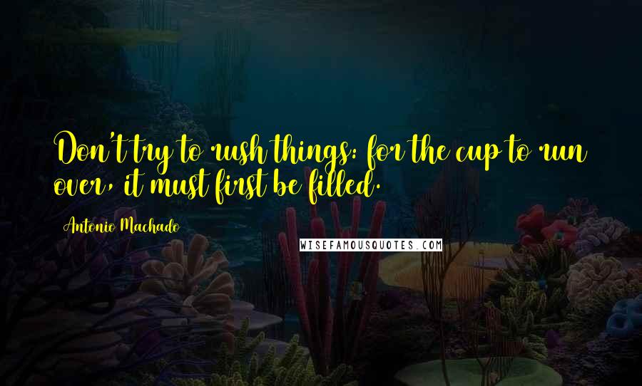 Antonio Machado Quotes: Don't try to rush things: for the cup to run over, it must first be filled.