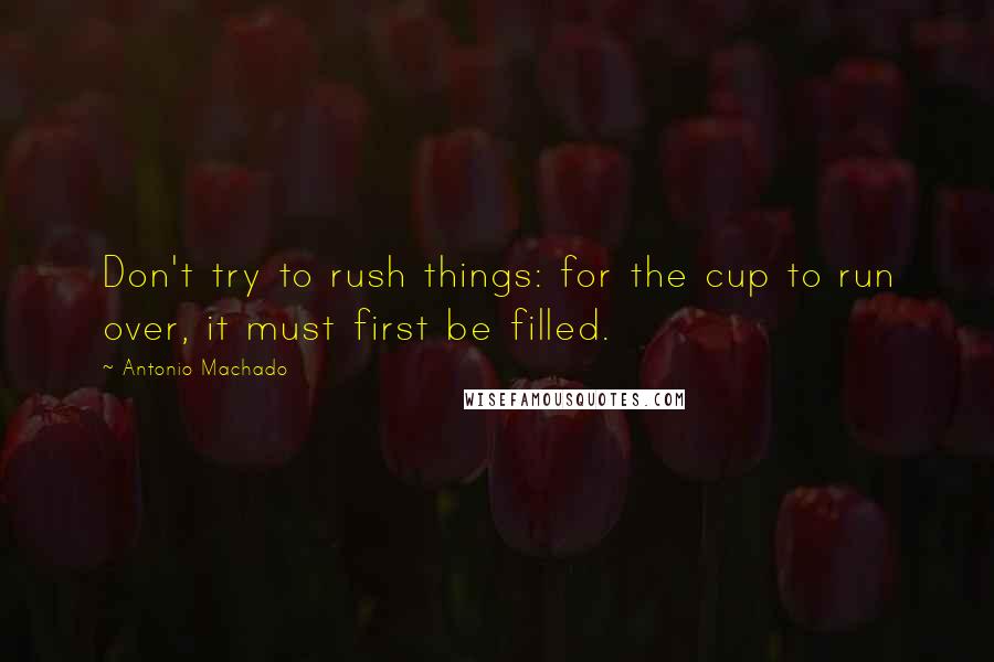 Antonio Machado Quotes: Don't try to rush things: for the cup to run over, it must first be filled.