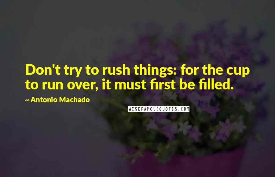 Antonio Machado Quotes: Don't try to rush things: for the cup to run over, it must first be filled.