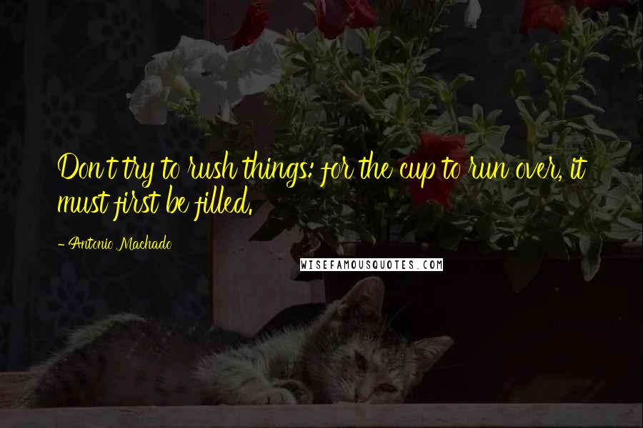 Antonio Machado Quotes: Don't try to rush things: for the cup to run over, it must first be filled.