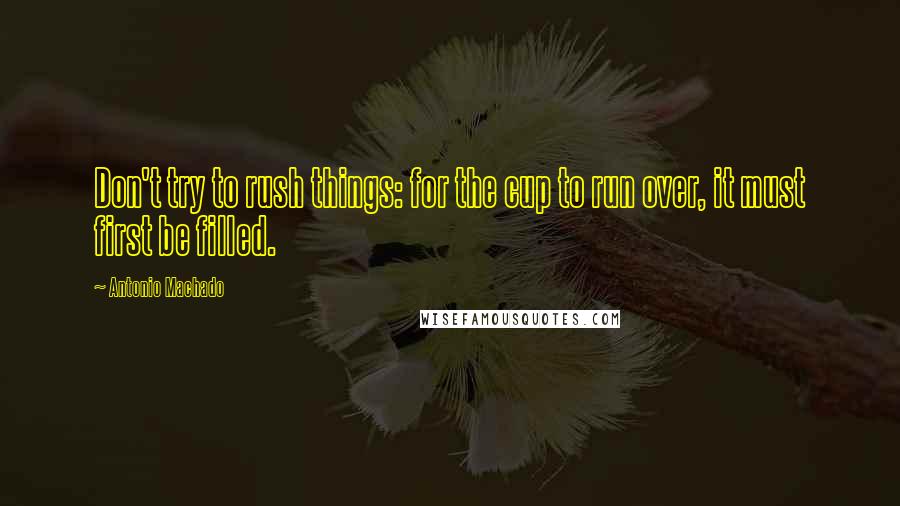 Antonio Machado Quotes: Don't try to rush things: for the cup to run over, it must first be filled.