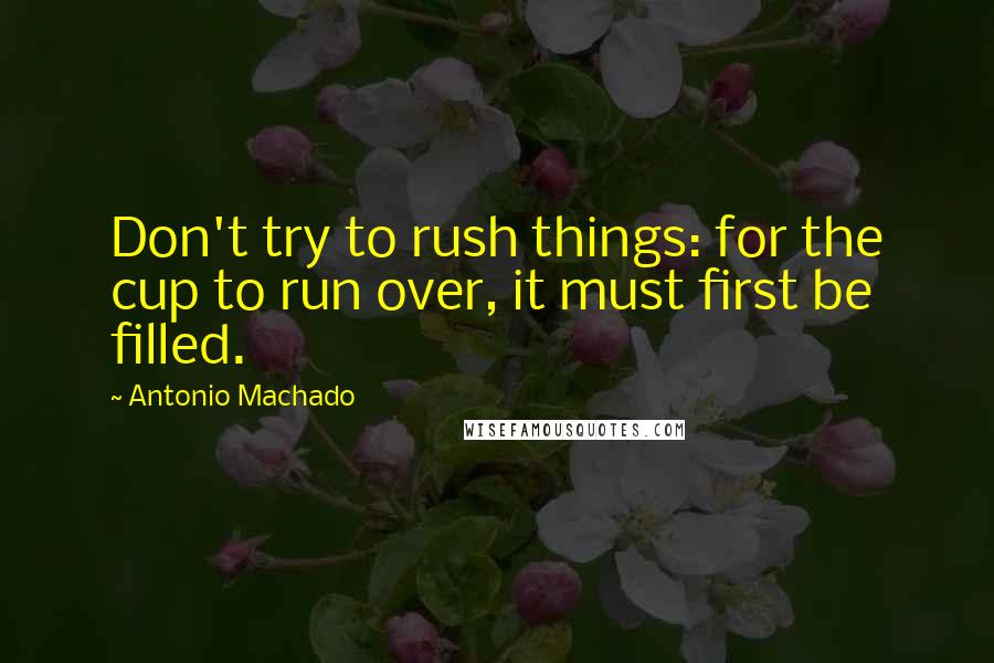 Antonio Machado Quotes: Don't try to rush things: for the cup to run over, it must first be filled.