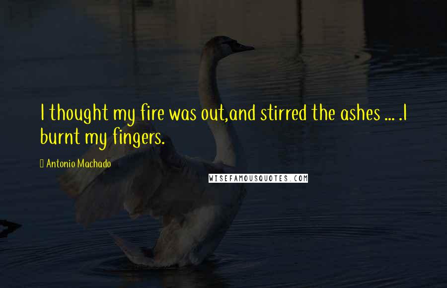 Antonio Machado Quotes: I thought my fire was out,and stirred the ashes ... .I burnt my fingers.