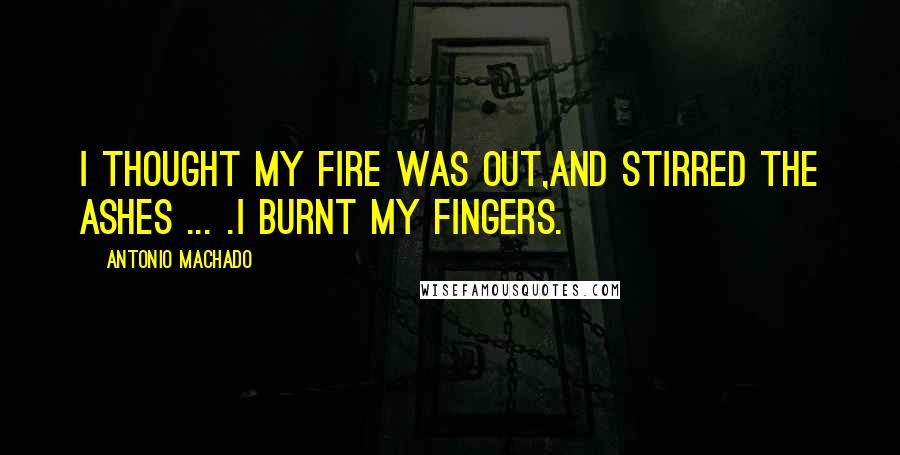Antonio Machado Quotes: I thought my fire was out,and stirred the ashes ... .I burnt my fingers.