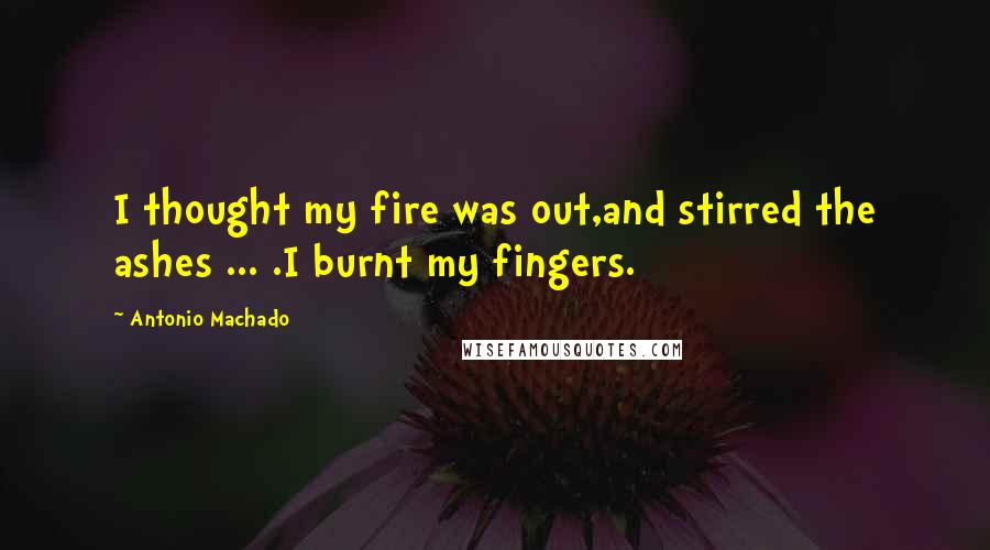 Antonio Machado Quotes: I thought my fire was out,and stirred the ashes ... .I burnt my fingers.