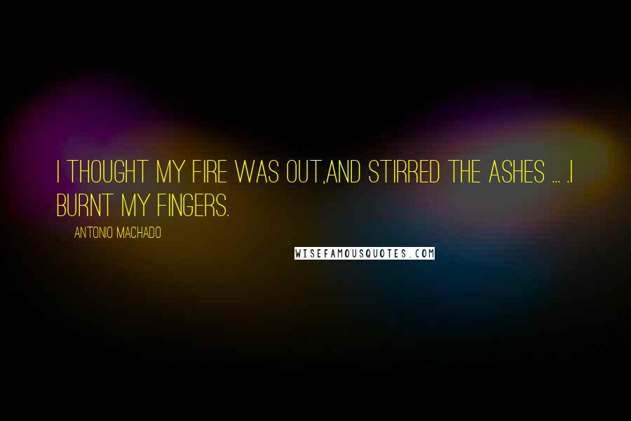 Antonio Machado Quotes: I thought my fire was out,and stirred the ashes ... .I burnt my fingers.