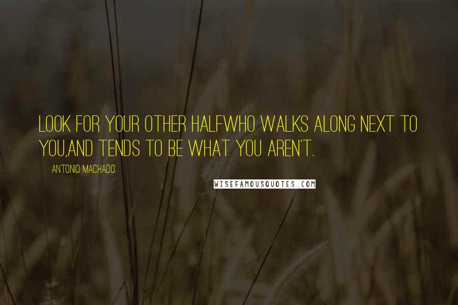 Antonio Machado Quotes: Look for your other halfWho walks along next to you,And tends to be what you aren't.