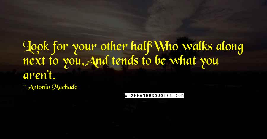 Antonio Machado Quotes: Look for your other halfWho walks along next to you,And tends to be what you aren't.