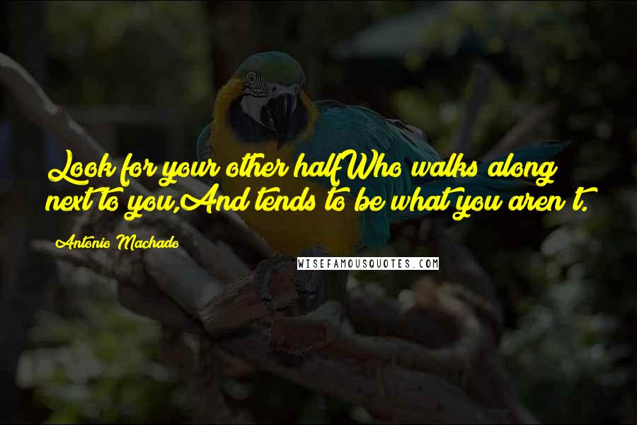 Antonio Machado Quotes: Look for your other halfWho walks along next to you,And tends to be what you aren't.