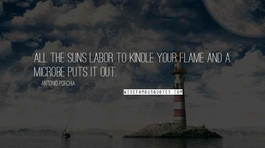 Antonio Porchia Quotes: All the suns labor to kindle your flame and a microbe puts it out.