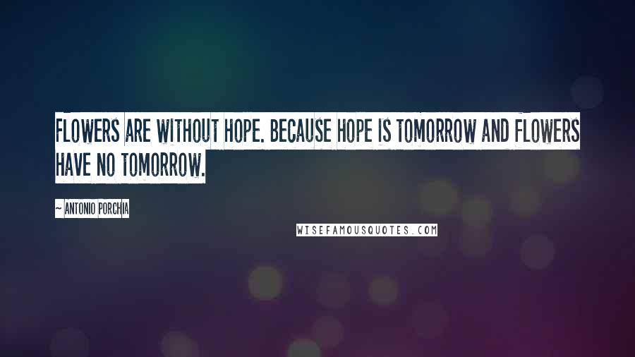 Antonio Porchia Quotes: Flowers are without hope. Because hope is tomorrow and flowers have no tomorrow.