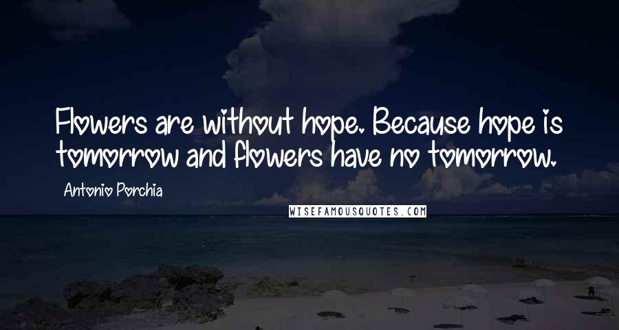 Antonio Porchia Quotes: Flowers are without hope. Because hope is tomorrow and flowers have no tomorrow.