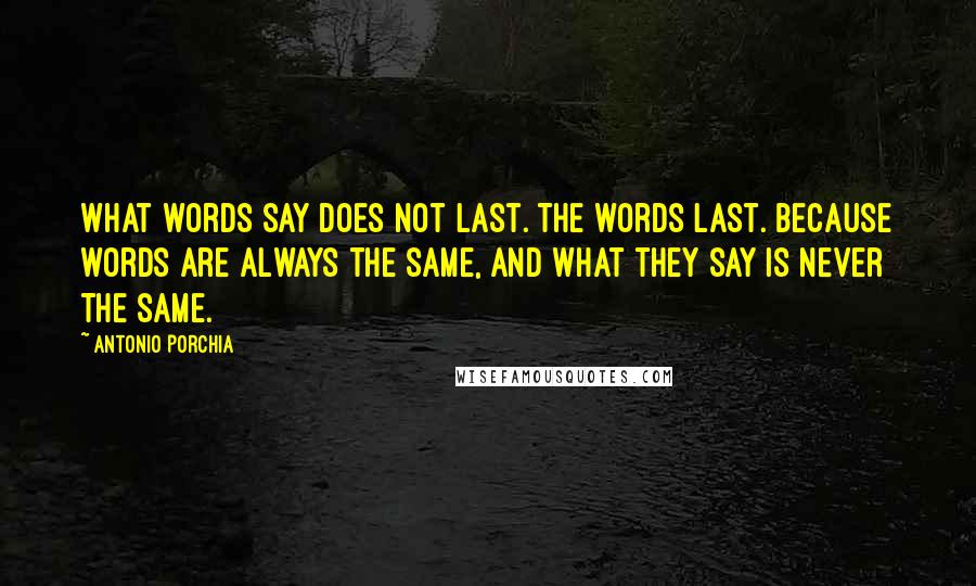 Antonio Porchia Quotes: What words say does not last. The words last. Because words are always the same, and what they say is never the same.