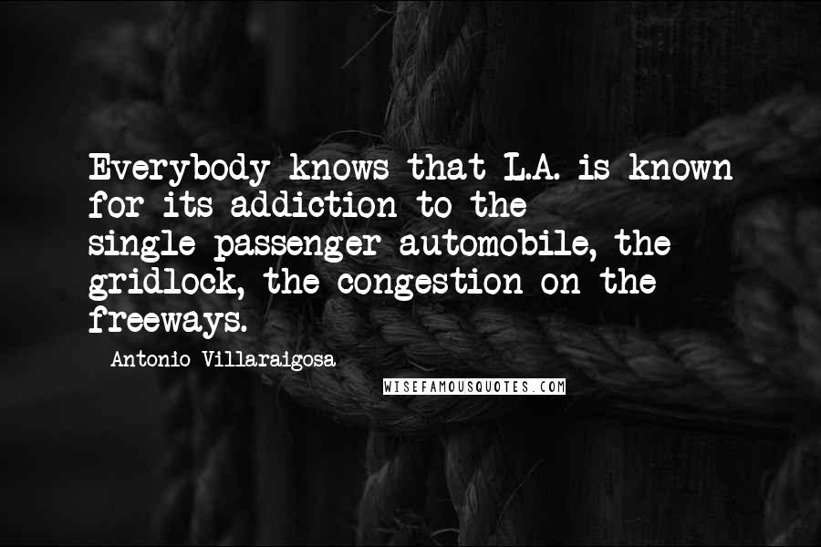 Antonio Villaraigosa Quotes: Everybody knows that L.A. is known for its addiction to the single-passenger automobile, the gridlock, the congestion on the freeways.