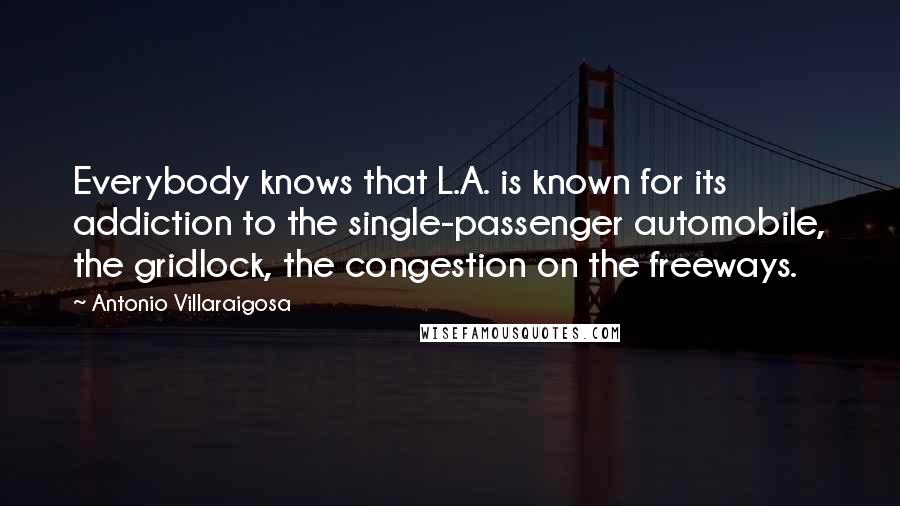 Antonio Villaraigosa Quotes: Everybody knows that L.A. is known for its addiction to the single-passenger automobile, the gridlock, the congestion on the freeways.