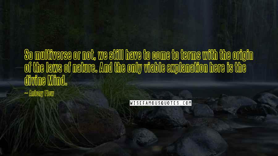 Antony Flew Quotes: So multiverse or not, we still have to come to terms with the origin of the laws of nature. And the only viable explanation here is the divine Mind.