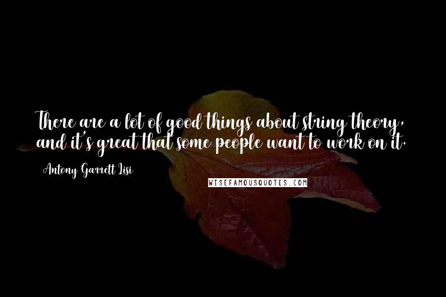 Antony Garrett Lisi Quotes: There are a lot of good things about string theory, and it's great that some people want to work on it.