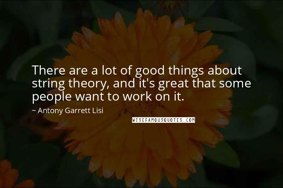Antony Garrett Lisi Quotes: There are a lot of good things about string theory, and it's great that some people want to work on it.