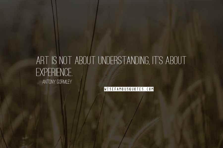 Antony Gormley Quotes: Art is not about understanding, it's about experience.