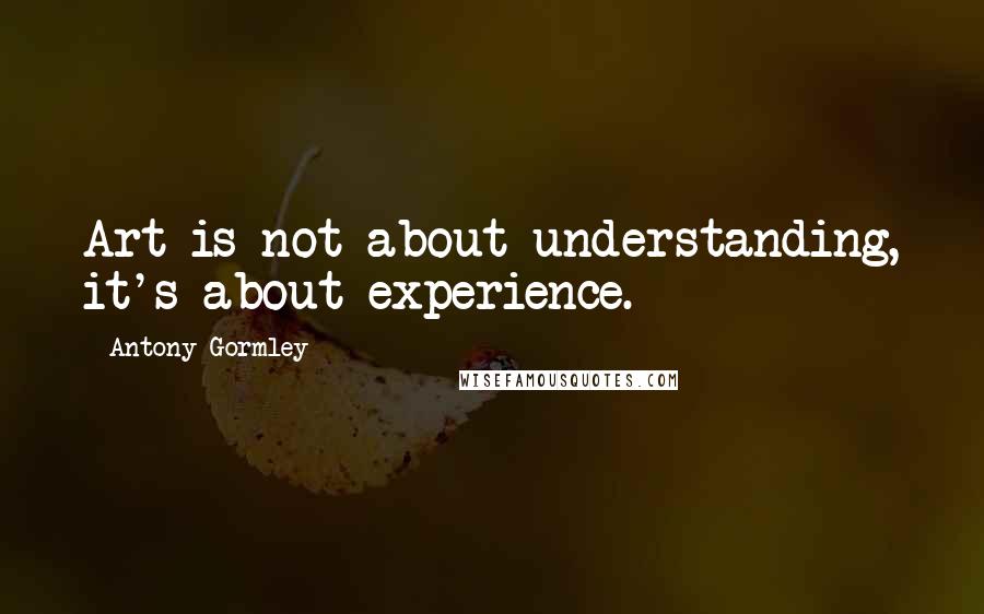 Antony Gormley Quotes: Art is not about understanding, it's about experience.