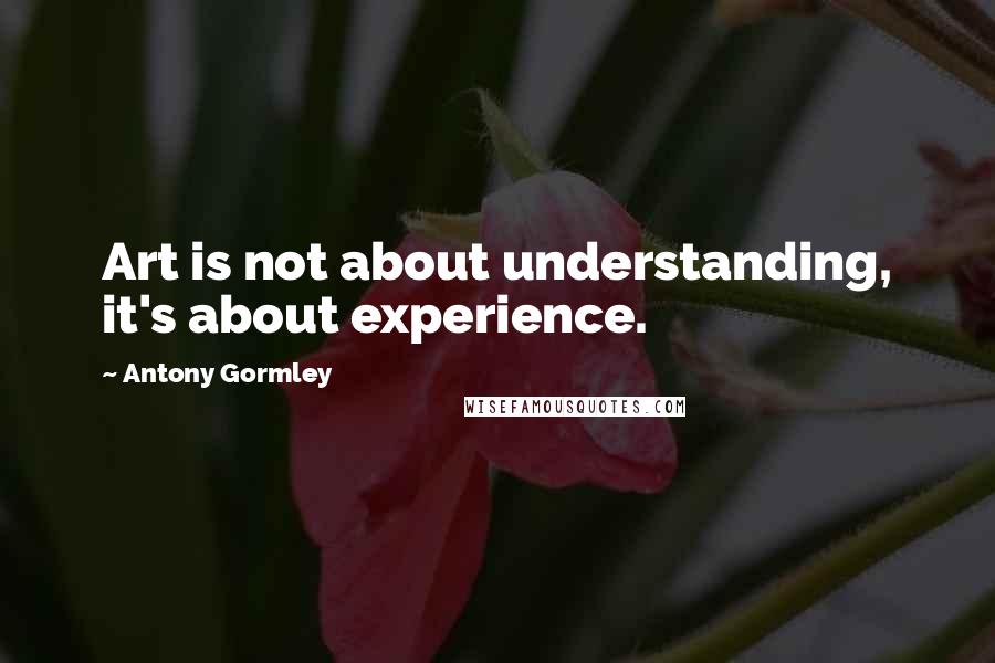 Antony Gormley Quotes: Art is not about understanding, it's about experience.