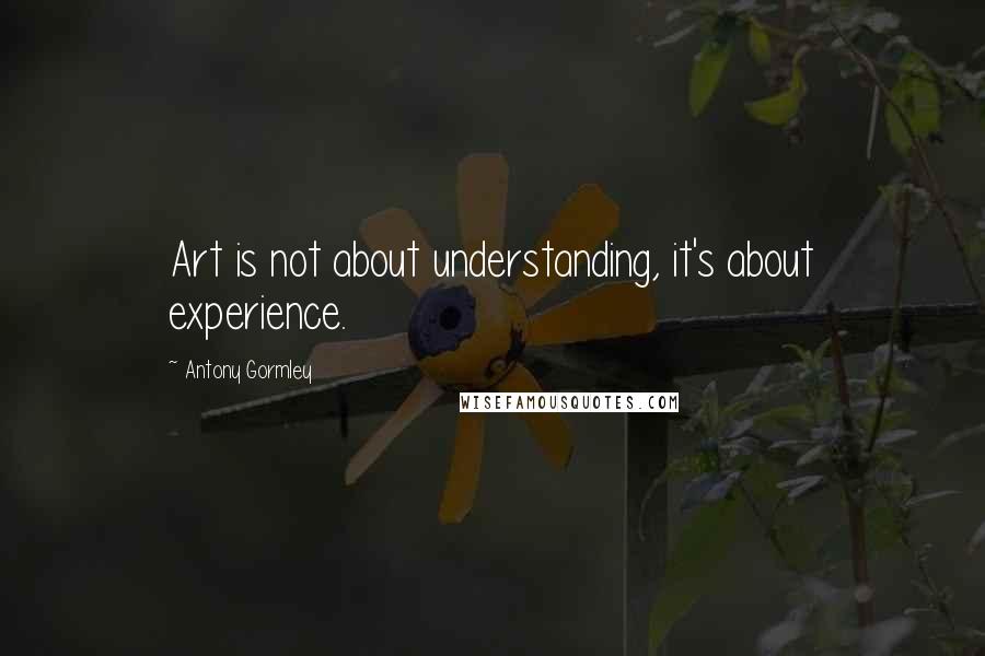 Antony Gormley Quotes: Art is not about understanding, it's about experience.