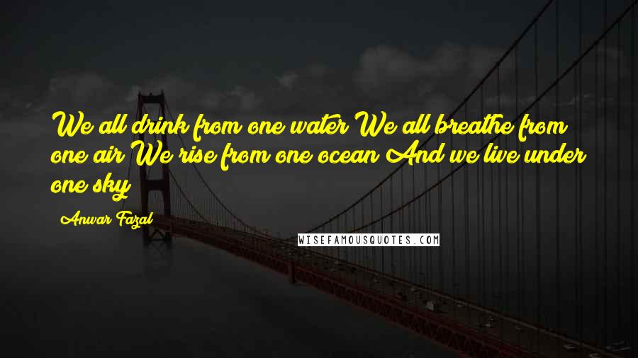 Anwar Fazal Quotes: We all drink from one water We all breathe from one air We rise from one ocean And we live under one sky