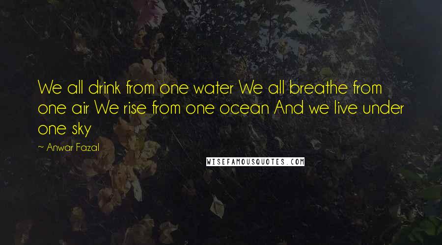 Anwar Fazal Quotes: We all drink from one water We all breathe from one air We rise from one ocean And we live under one sky