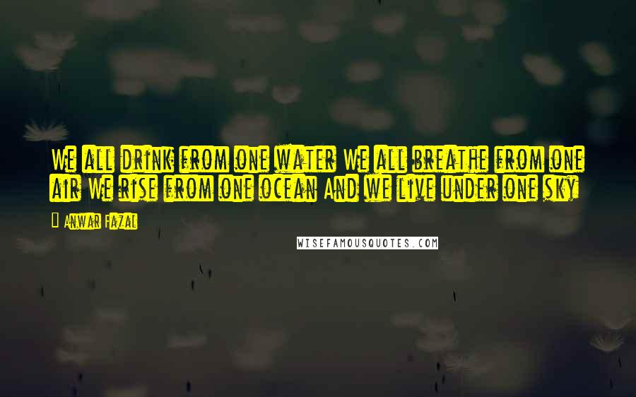 Anwar Fazal Quotes: We all drink from one water We all breathe from one air We rise from one ocean And we live under one sky