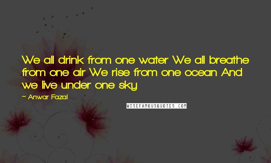 Anwar Fazal Quotes: We all drink from one water We all breathe from one air We rise from one ocean And we live under one sky