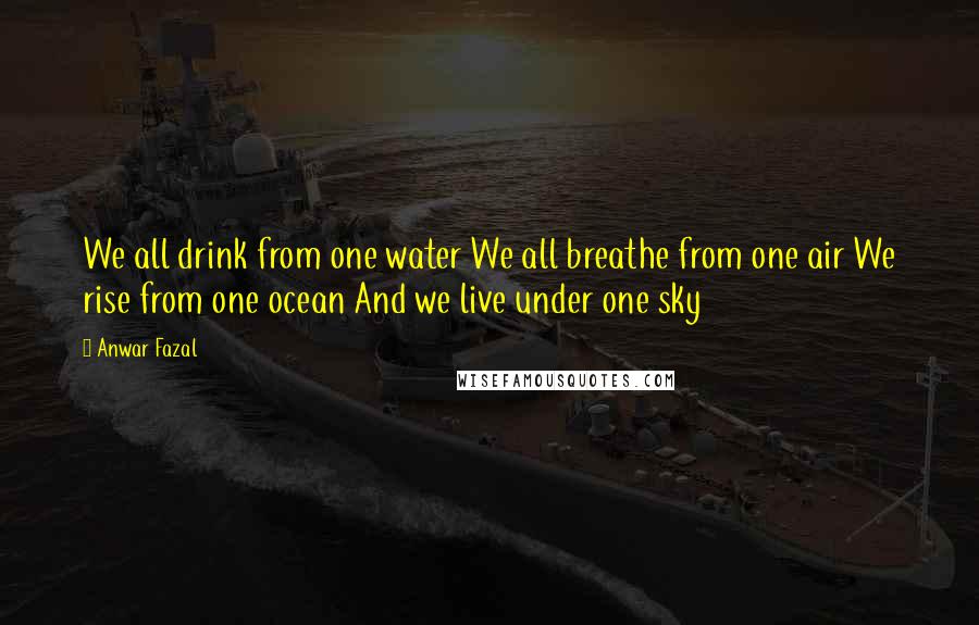 Anwar Fazal Quotes: We all drink from one water We all breathe from one air We rise from one ocean And we live under one sky