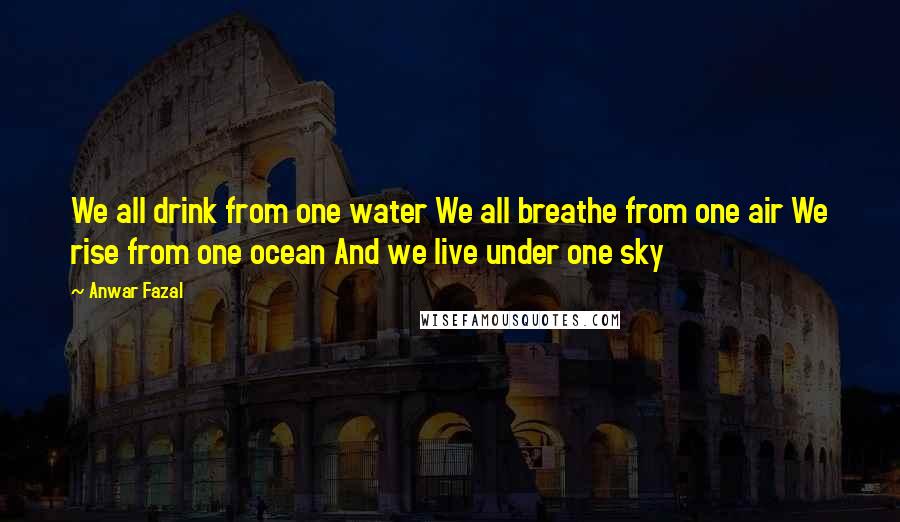 Anwar Fazal Quotes: We all drink from one water We all breathe from one air We rise from one ocean And we live under one sky