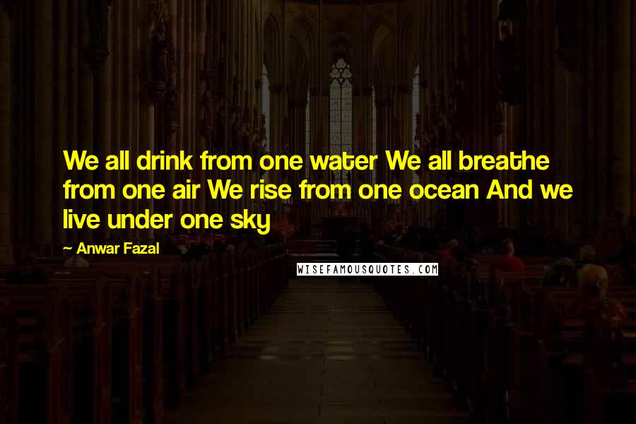 Anwar Fazal Quotes: We all drink from one water We all breathe from one air We rise from one ocean And we live under one sky