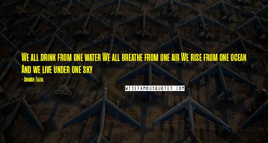 Anwar Fazal Quotes: We all drink from one water We all breathe from one air We rise from one ocean And we live under one sky