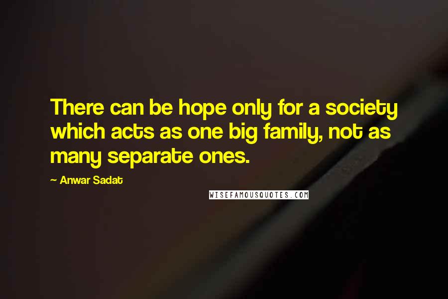 Anwar Sadat Quotes: There can be hope only for a society which acts as one big family, not as many separate ones.