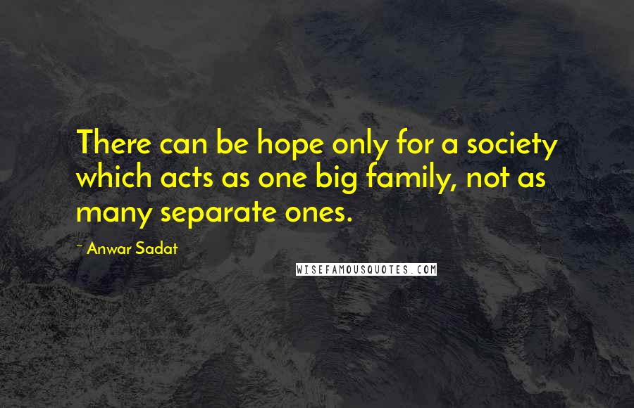 Anwar Sadat Quotes: There can be hope only for a society which acts as one big family, not as many separate ones.