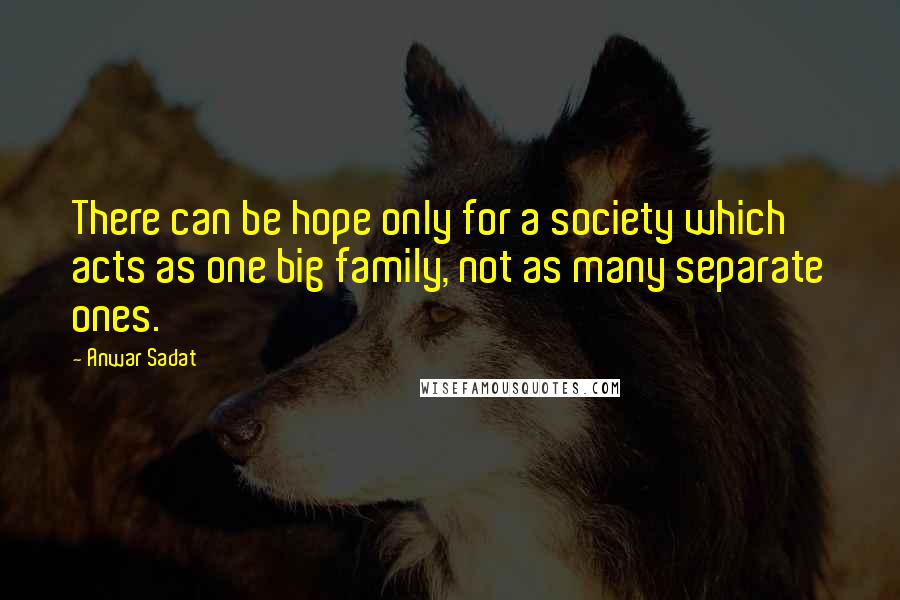 Anwar Sadat Quotes: There can be hope only for a society which acts as one big family, not as many separate ones.