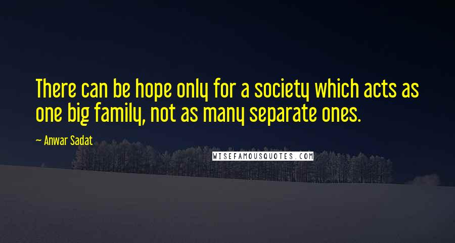 Anwar Sadat Quotes: There can be hope only for a society which acts as one big family, not as many separate ones.