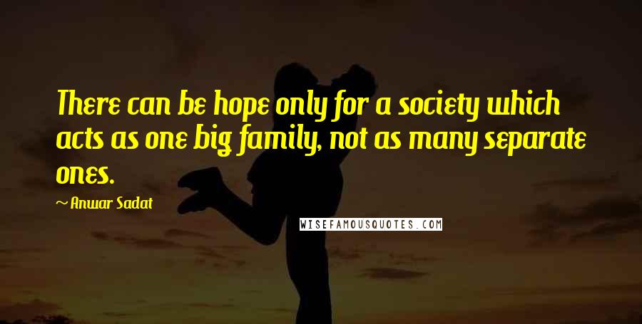 Anwar Sadat Quotes: There can be hope only for a society which acts as one big family, not as many separate ones.