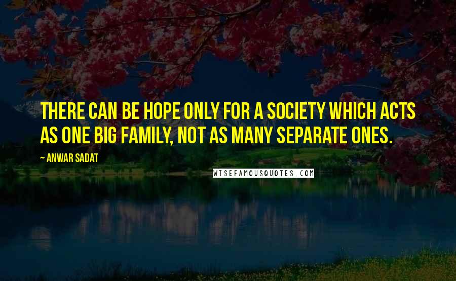 Anwar Sadat Quotes: There can be hope only for a society which acts as one big family, not as many separate ones.