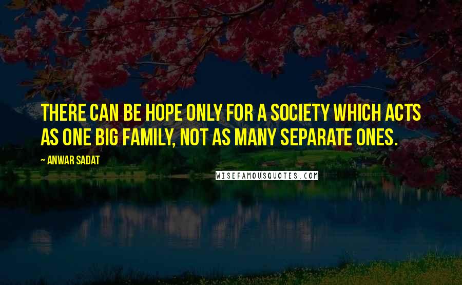 Anwar Sadat Quotes: There can be hope only for a society which acts as one big family, not as many separate ones.