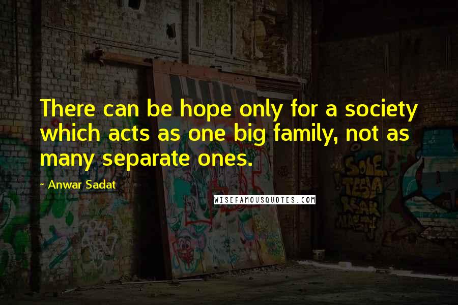 Anwar Sadat Quotes: There can be hope only for a society which acts as one big family, not as many separate ones.