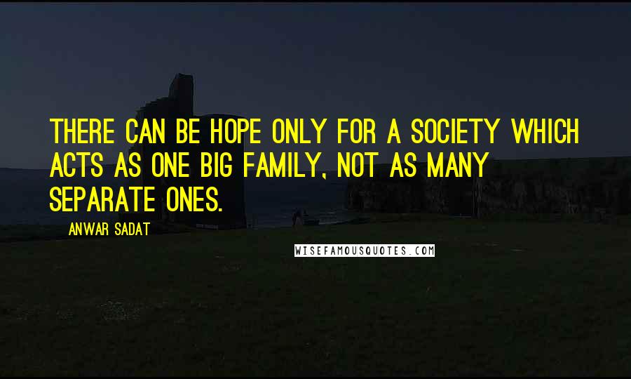 Anwar Sadat Quotes: There can be hope only for a society which acts as one big family, not as many separate ones.