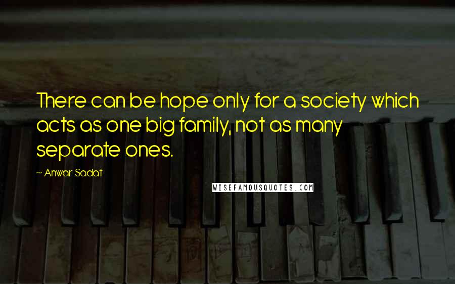 Anwar Sadat Quotes: There can be hope only for a society which acts as one big family, not as many separate ones.