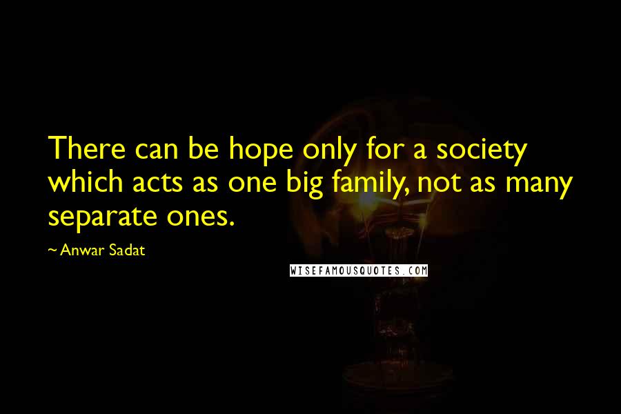 Anwar Sadat Quotes: There can be hope only for a society which acts as one big family, not as many separate ones.