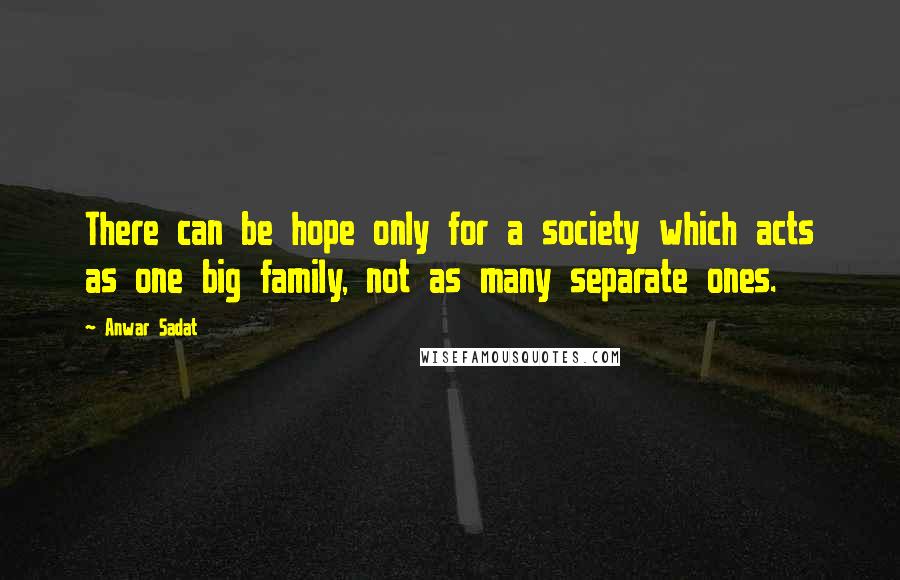 Anwar Sadat Quotes: There can be hope only for a society which acts as one big family, not as many separate ones.