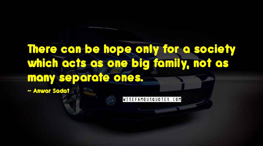 Anwar Sadat Quotes: There can be hope only for a society which acts as one big family, not as many separate ones.