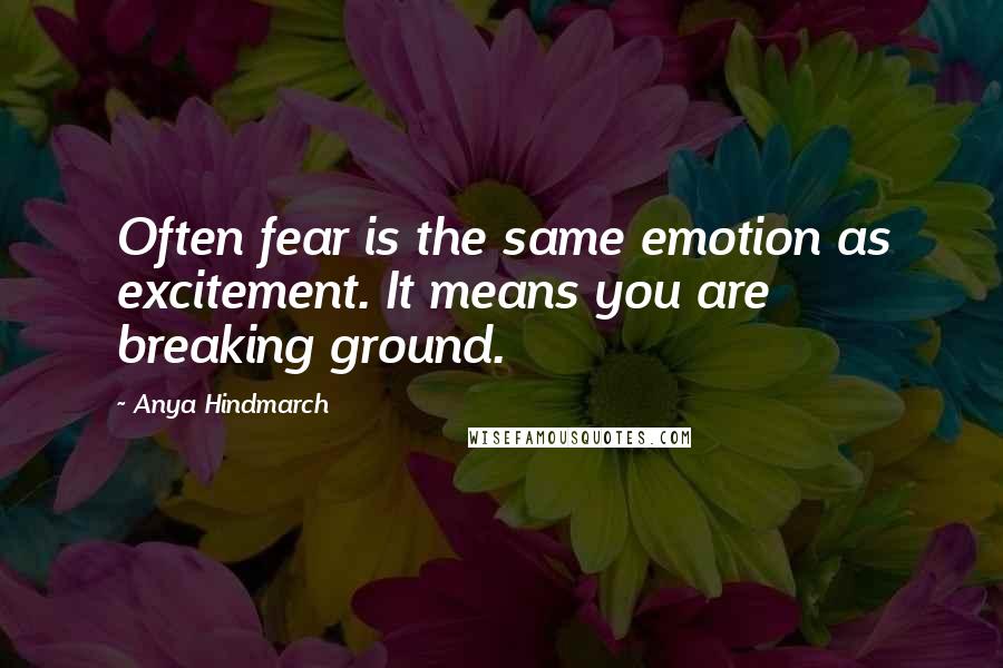 Anya Hindmarch Quotes: Often fear is the same emotion as excitement. It means you are breaking ground.