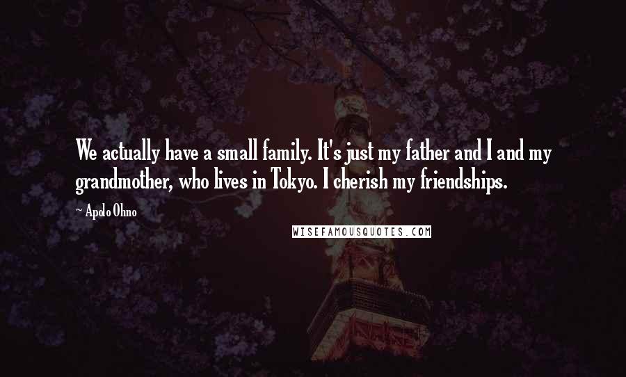 Apolo Ohno Quotes: We actually have a small family. It's just my father and I and my grandmother, who lives in Tokyo. I cherish my friendships.